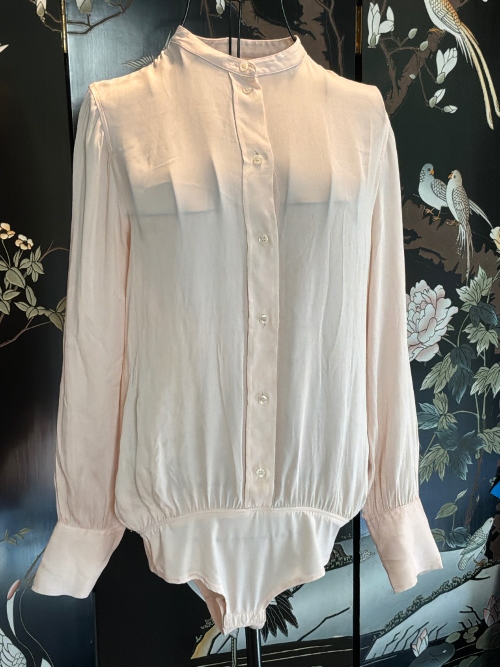 J. Crew Silk Blend Button-Front Long Sleeve Bodysuit Pale Blush Pink Size 4